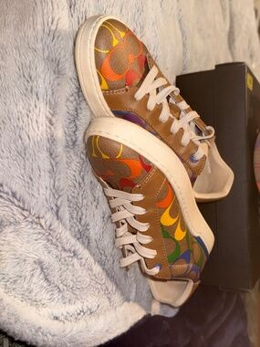 Coach Multicolor Signature C Low-Top Sneaker with Brown Trim